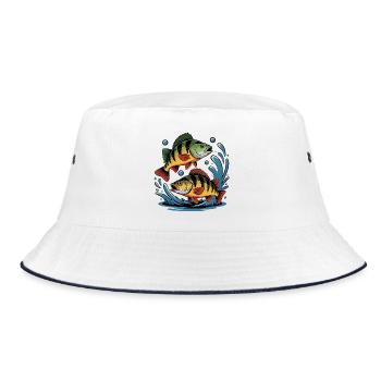 Barsch Angeln - Bucket Hat - Weiß/Navy - Vorne