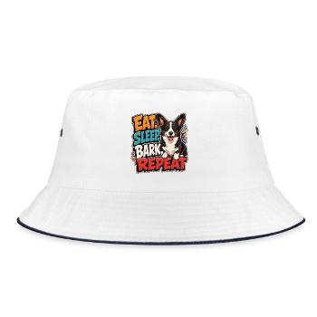 Cardiganwelshcorgi - Bucket Hat - Weiß/Navy - Vorne