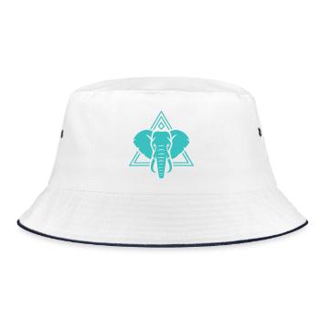 Türkiser Elefant mit geometrischem Muster - Bucket Hat - Weiß/Navy - Vorne