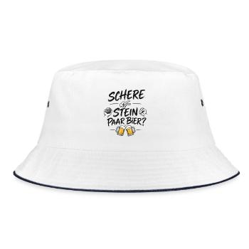 Bier? Oder Schere, Stein, Papier? - Bucket Hat - Weiß/Navy - Vorne