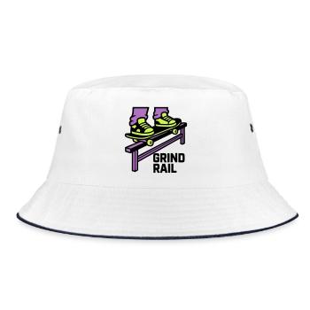 Skateboard Grind Rail Logo - Bucket Hat - Weiß/Navy - Vorne