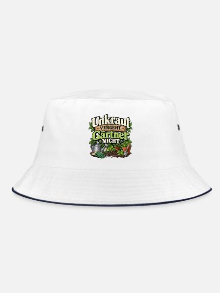 Unkraut vergeht – Gärtner nicht - Bucket Hat - Weiß/Navy