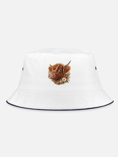 Cute Highland Cow Flower  - Bucket Hat - Weiß/Navy