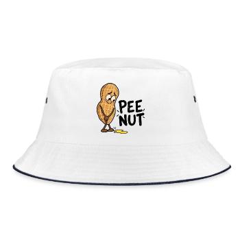 Pee Nut – Lustige Erdnuss mit Pfütze und Wortspiel - Bucket Hat - Weiß/Navy - Vorne