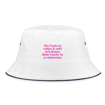Gegen Rechts: Der listige Fuchs gegen Faschismus - Bucket Hat - Weiß/Navy - Vorne