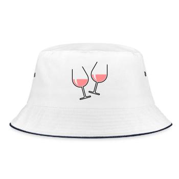 2 Roséweingläser Prosten Zu, Wein Bauchig Offen 2C - Bucket Hat - Weiß/Navy - Vorne