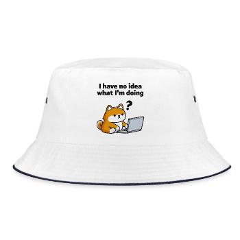 Hund am Laptop – Keine Ahnung - Bucket Hat - Weiß/Navy - Vorne