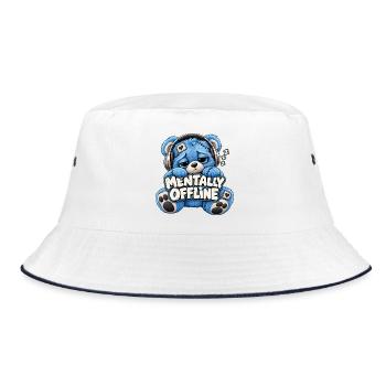Mentally Offline Plüschbär - Bucket Hat - Weiß/Navy - Vorne