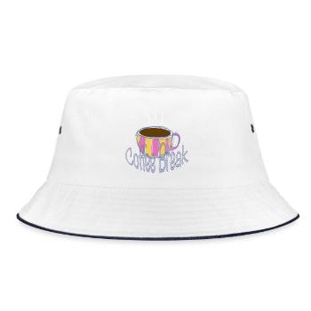 Kaffee Pause Streifenbecher - Bucket Hat - Weiß/Navy - Vorne