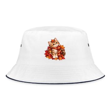 Herbstkätzchen im Blättermeer - Bucket Hat - Weiß/Navy - Vorne