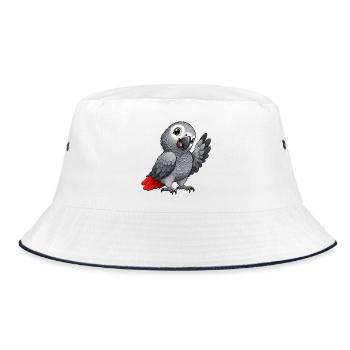 Graupapagei Kawaii Style – Süßer Papagei - Bucket Hat - Weiß/Navy - Vorne
