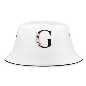 G Buchstabe Monogram Floral - Bucket Hat - Weiß/Navy - Vorne