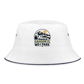 Dahoam is, wo i park, Daheim ist, wo ich parke - Bucket Hat - Weiß/Navy - Vorne