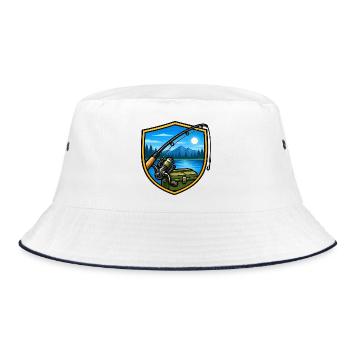 Seeangeln bei Abendlicht - Bucket Hat - Weiß/Navy - Vorne