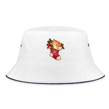 Kuschelkatze im Weihnachtsstrumpf - Bucket Hat - Weiß/Navy - Vorne