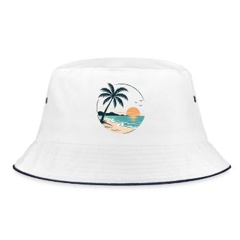 Tropical Sunset – Palme, Strand & Meer Urlaubsdesi - Bucket Hat - Weiß/Navy - Vorne