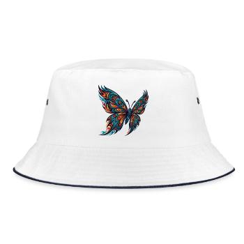 Orangefarbener Schmetterling der amerikanischen Ur - Bucket Hat - Weiß/Navy - Vorne