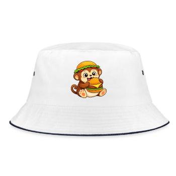 Schimpanse mit Cheeseburger Fast Food - Bucket Hat - Weiß/Navy - Vorne