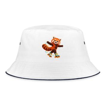 Rollschuhlaufender Red Panda - Bucket Hat - Weiß/Navy - Vorne