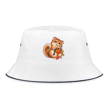 Süße Haselmaus mit Kürbis-Schlüssel - Bucket Hat - Weiß/Navy - Vorne