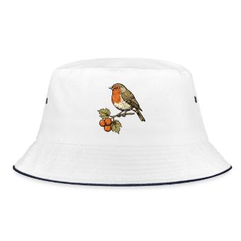 Rotkehlchen an Herbstbeeren - Bucket Hat - Weiß/Navy - Vorne