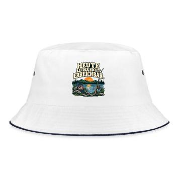 Heute leider nicht erreichbar – Anglermotiv - Bucket Hat - Weiß/Navy - Vorne