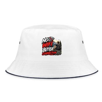 Kein WLAN Bessere Verbindung – Outdoor-Abenteuer - Bucket Hat - Weiß/Navy - Vorne
