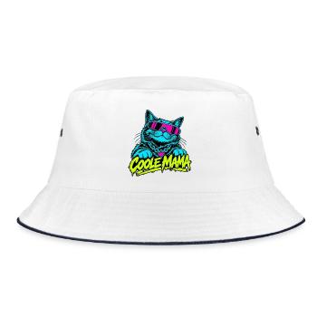 Coole Mama Katze Neon-Grafik - Bucket Hat - Weiß/Navy - Vorne
