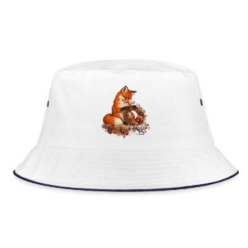Rotfuchs bindet einen Trockenblumenkranz - Bucket Hat - Weiß/Navy - Vorne