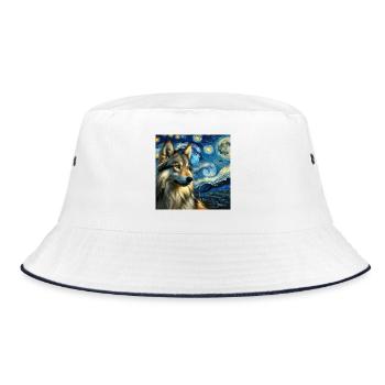Wolfhund Starry Night - Bucket Hat - Weiß/Navy - Vorne