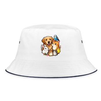 Bunte Tierfreunde 🐶🐱🐰🐹🐥🦜 - Bucket Hat - Weiß/Navy - Vorne
