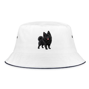 Schipperke Kawaii Style – Süßer kleiner Hund - Bucket Hat - Weiß/Navy - Vorne