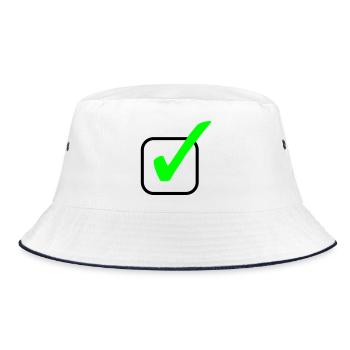 Neon-Grüner Haken Print - Bucket Hat - Weiß/Navy - Vorne