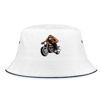Motorrad Affen - Bucket Hat - Weiß/Navy - Vorne