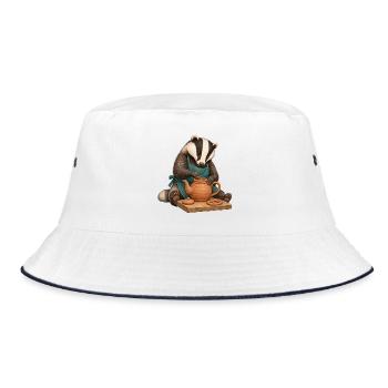 Dachs formt eine Ton-Teekanne - Bucket Hat - Weiß/Navy - Vorne