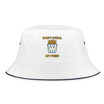 Pommes – Don’t steal my fries – lustiger Spruch - Bucket Hat - Weiß/Navy - Vorne