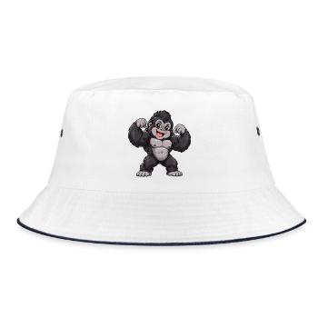 Gorilla Kawaii Style – Süßer Dschungelriese - Bucket Hat - Weiß/Navy - Vorne