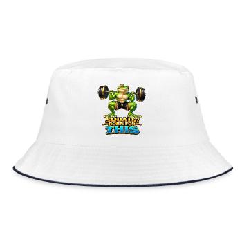 Kniebeugen? Dafür geboren – Muscle Frog - Bucket Hat - Weiß/Navy - Vorne