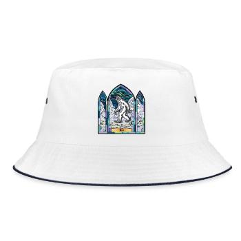 Buntglas-Yeti in Schneelandschaft - Bucket Hat - Weiß/Navy - Vorne