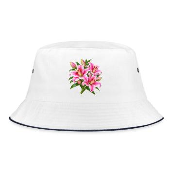 Pink Lily Bouquet Burst - Bucket Hat - Weiß/Navy - Vorne