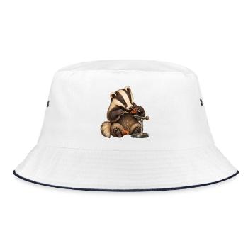 Dachs bindet eine Fliege - Bucket Hat - Weiß/Navy - Vorne