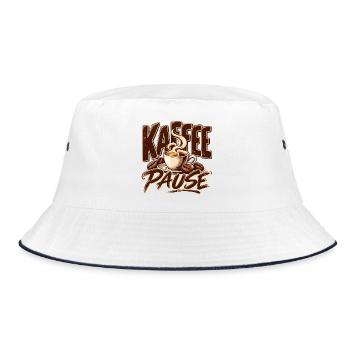 Kaffee Pause Schöne Geschenkidee für den Büro - Bucket Hat - Weiß/Navy - Vorne