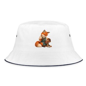 Fuchs näht eine Schuhsohle - Bucket Hat - Weiß/Navy - Vorne