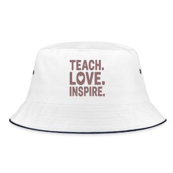 Teach Love Inspire Heart Typo Design - Bucket Hat - Weiß/Navy - Vorne