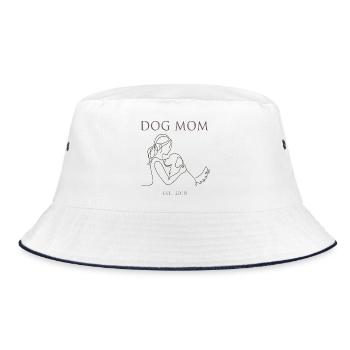 Hundemama Linienkunst mit Welpen - Bucket Hat - Weiß/Navy - Vorne