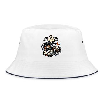 Geisterretrokamera Collage - Bucket Hat - Weiß/Navy - Vorne