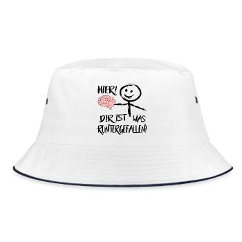 Gehirn Hier runtergefallen Männchen Sprüche  - Bucket Hat - Weiß/Navy - Vorne