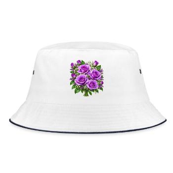 Lavendelrosen-Straußdruck - Bucket Hat - Weiß/Navy - Vorne