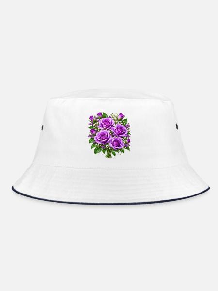 Lavendelrosen-Straußdruck - Bucket Hat - Weiß/Navy