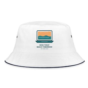 Schreibtisch Heute Strand Morgen - Bucket Hat - Weiß/Navy - Vorne